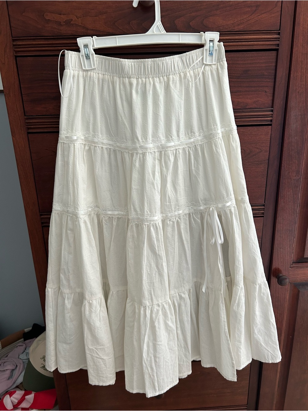 RSQ Cream Tiered Maxi Skirt with Drawstring